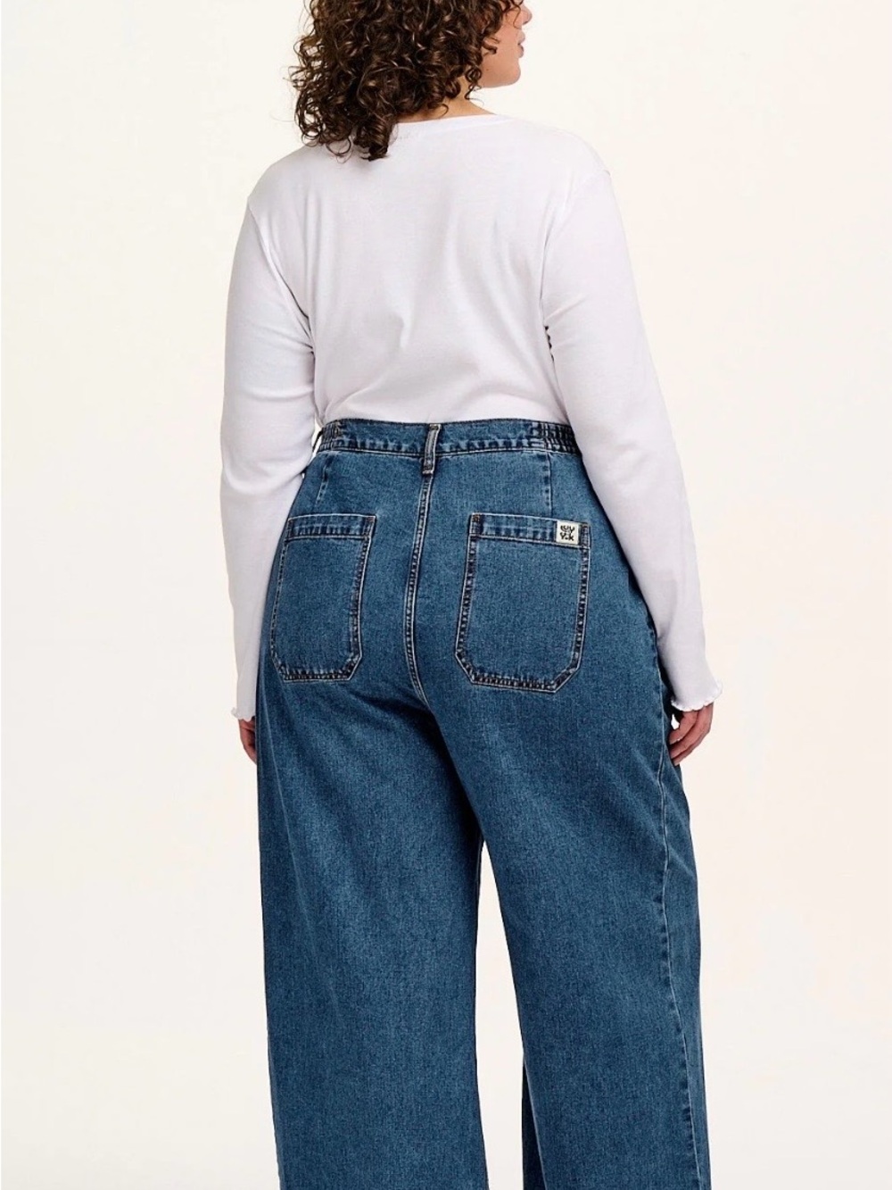 Lucy & Yak Blue High Waisted Wide-Leg Jeans with Daisy Appliqués - Picture 3 of 5